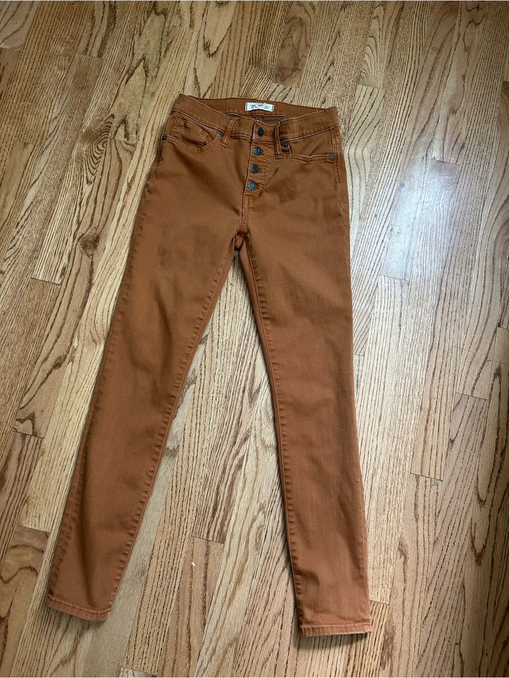 Madewell 9” Mid Rise Skinny Jeans 26 Camel Brown Button Fly Fair Trade